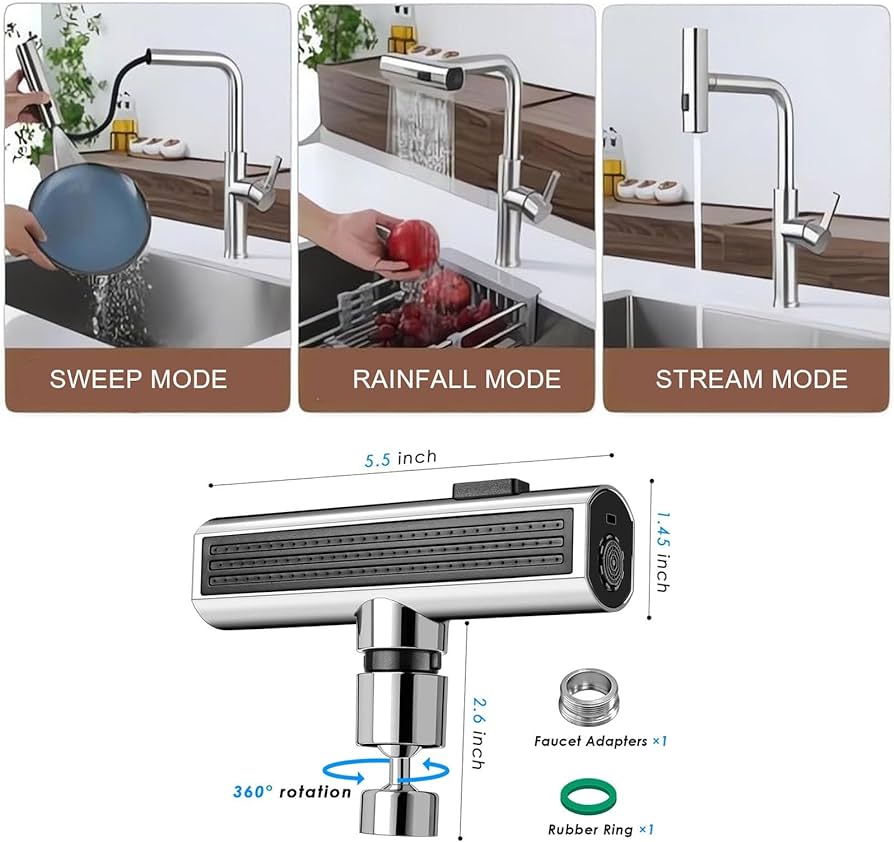 3 in 1 360� Waterfall Kitchen Faucet, Touch Faucet, Extender for Kitchen Sink