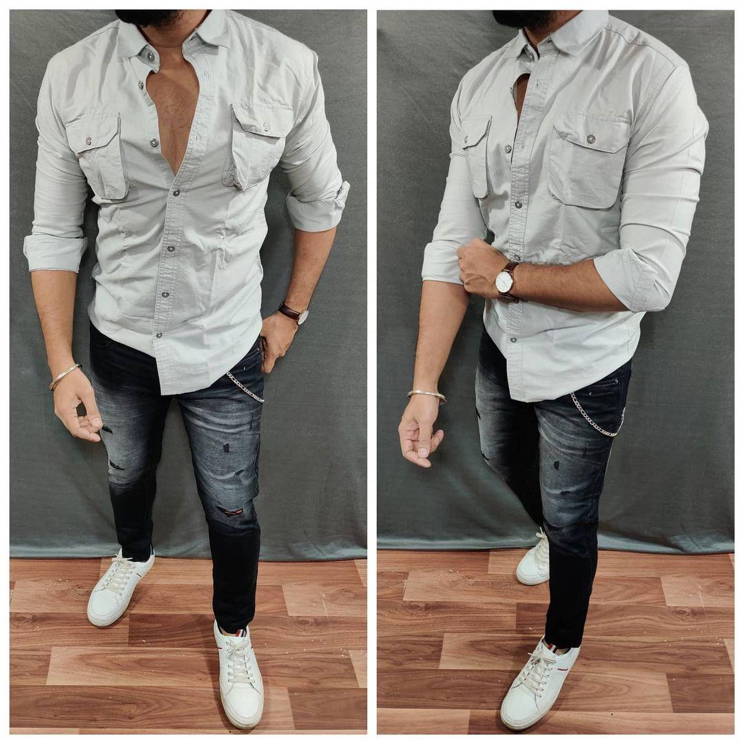 Cotton Solid Full Sleeves Slim Fit Mens Casual Shirt